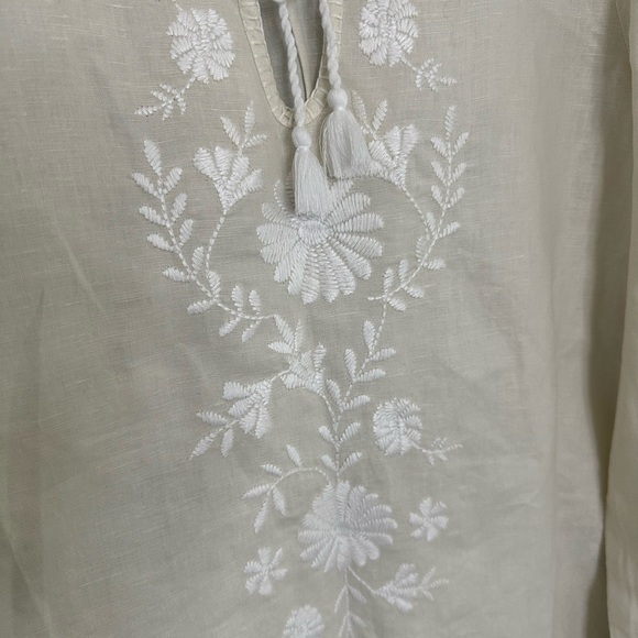 Gap Embroidered Tie-Front Top in Linen Blend Long Sleeve Embroidered Size M - Picture 3 of 7